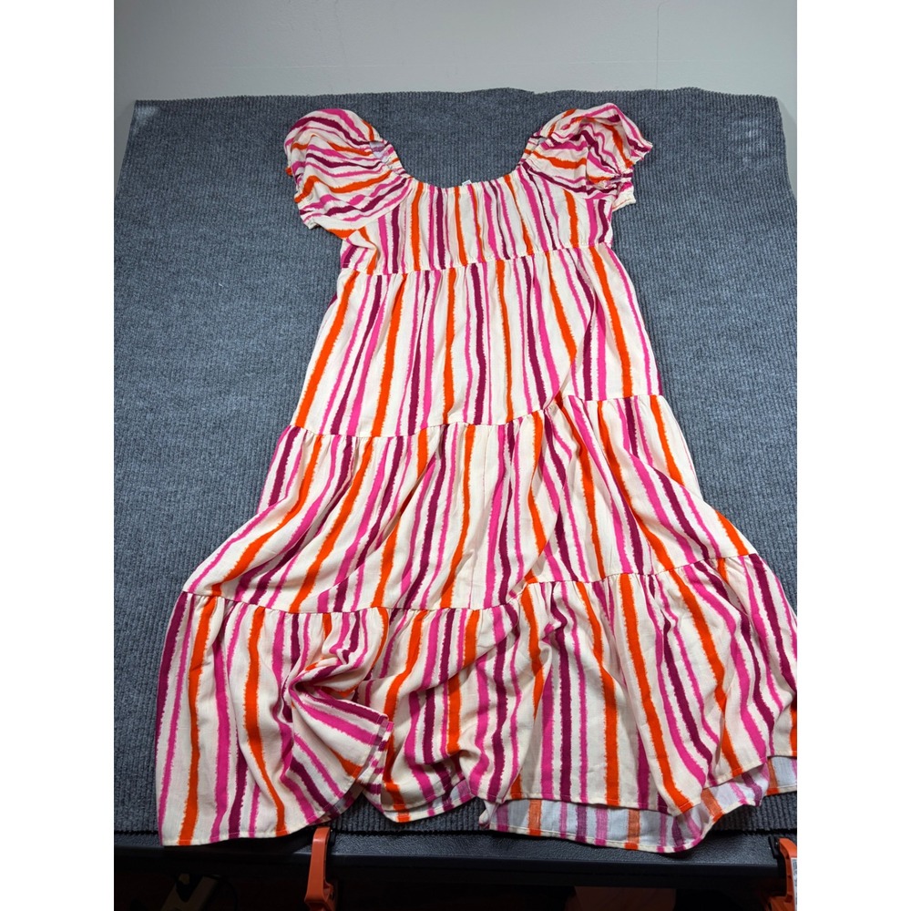 Cato Dress Womens Plus Size 18/20W Striped Tiered Midi Pink Orange White NWT - Picture 4 of 5